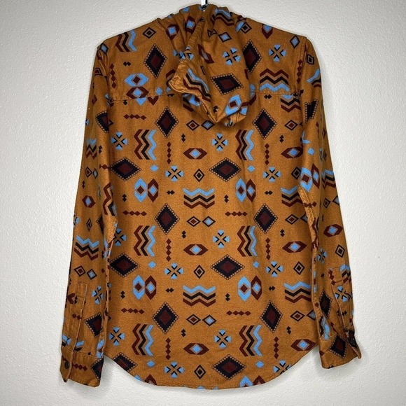 Original Use Men's Brown Aztec Flannel Hooded Long Sleeve Button Down Shirt XS - Picture 4 of 9